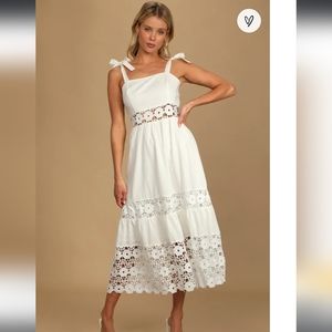 Cheery Days White Swiss Dot Tie-Strap Sleeveless Midi Dress